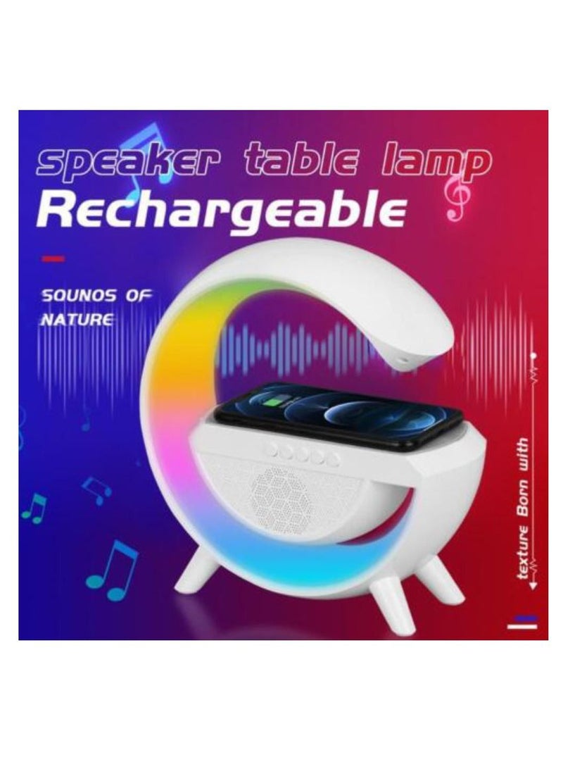 DIGI CORE Desk Lamp With Wireless Charger Atmosphere Lamp Bluetooth Speaker Music Control Clock Alarm Key And APP Control Table Lamp White - Image 4