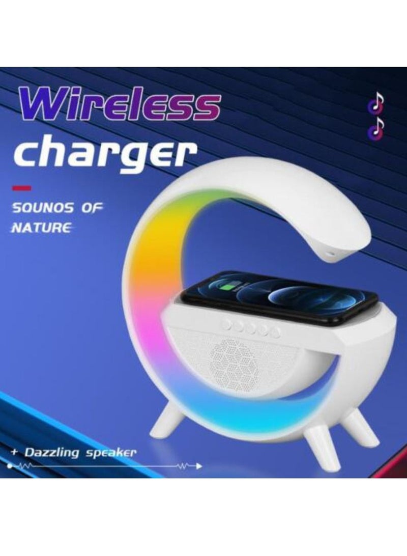 DIGI CORE Desk Lamp With Wireless Charger Atmosphere Lamp Bluetooth Speaker Music Control Clock Alarm Key And APP Control Table Lamp White - Image 2