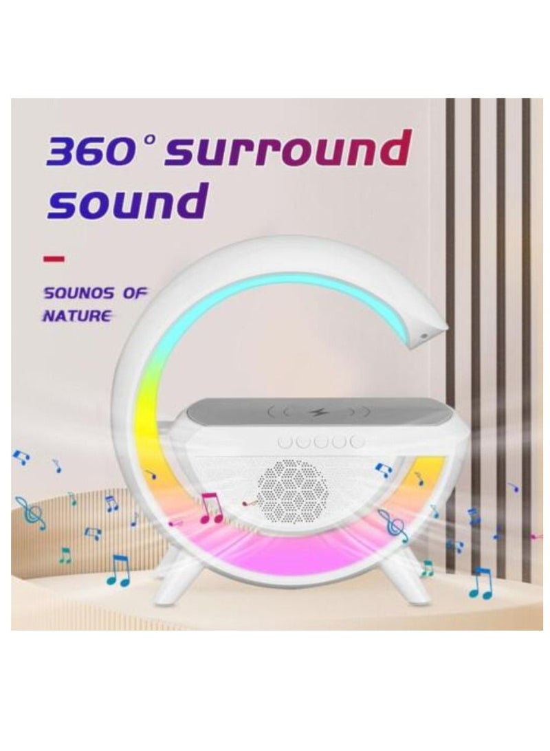 DIGI CORE Desk Lamp With Wireless Charger Atmosphere Lamp Bluetooth Speaker Music Control Clock Alarm Key And APP Control Table Lamp White - Image 5