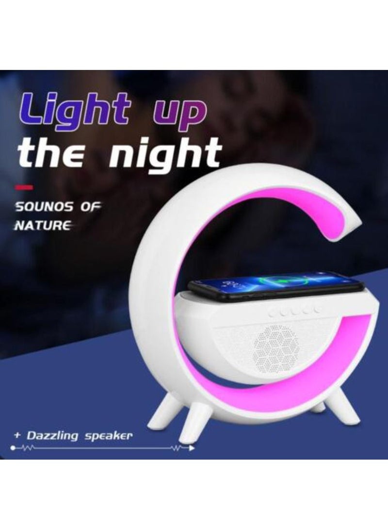 DIGI CORE Desk Lamp With Wireless Charger Atmosphere Lamp Bluetooth Speaker Music Control Clock Alarm Key And APP Control Table Lamp White - Image 3