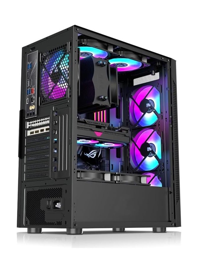 Generic Computer case Pre-Installed 6×120mm PWM ARGB Fan, ATX Mid Tower PC Case, with Panoramic View Tempered Glass Front & Side Panel, Gaming PC Case, Black  - Image 4