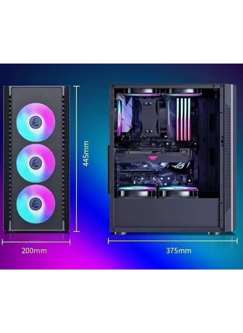 Generic Computer case Pre-Installed 6×120mm PWM ARGB Fan, ATX Mid Tower PC Case, with Panoramic View Tempered Glass Front & Side Panel, Gaming PC Case, Black  - Image 3