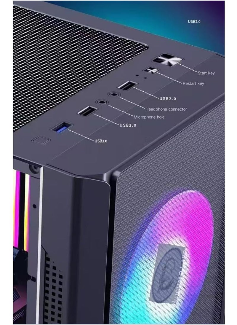 Generic Computer case Pre-Installed 6×120mm PWM ARGB Fan, ATX Mid Tower PC Case, with Panoramic View Tempered Glass Front & Side Panel, Gaming PC Case, Black  - Image 5