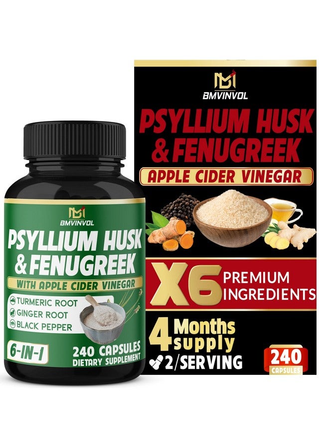 BMVINVOL BMVINVOL 6in1 Psyllium Husk, Fenugreek, Apple Cider Vinegar, Turmeric, Ginger, Black Pepper - Soluble Fiber for Supports Digestive Health & Regularity- 240 Capsules [4-Month Supply] - Image 1