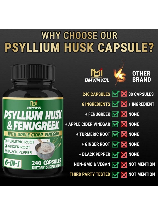 BMVINVOL BMVINVOL 6in1 Psyllium Husk, Fenugreek, Apple Cider Vinegar, Turmeric, Ginger, Black Pepper - Soluble Fiber for Supports Digestive Health & Regularity- 240 Capsules [4-Month Supply] - Image 5