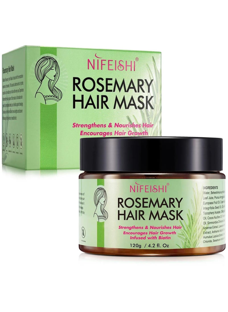 NIFEISHI - Rosemary Hair Mask 120g for Hair Growth for Longer Silky Smooth Shiny Healthier Hair Strengthens Nourishes Hair Encourages Hair Growth with Rosemary and Biotin Rosemary Hair Oil Hair Mask - Image 1