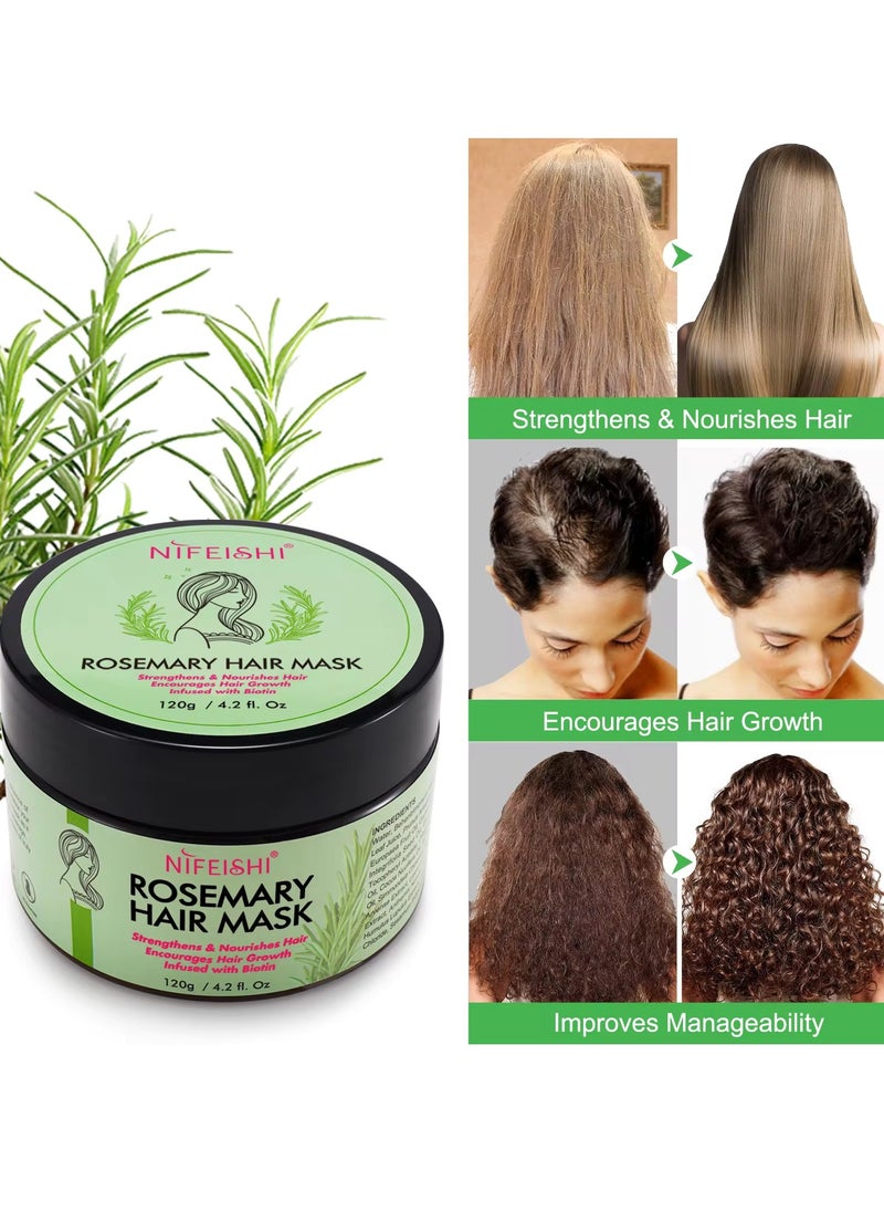 NIFEISHI - Rosemary Hair Mask 120g for Hair Growth for Longer Silky Smooth Shiny Healthier Hair Strengthens Nourishes Hair Encourages Hair Growth with Rosemary and Biotin Rosemary Hair Oil Hair Mask - Image 1
