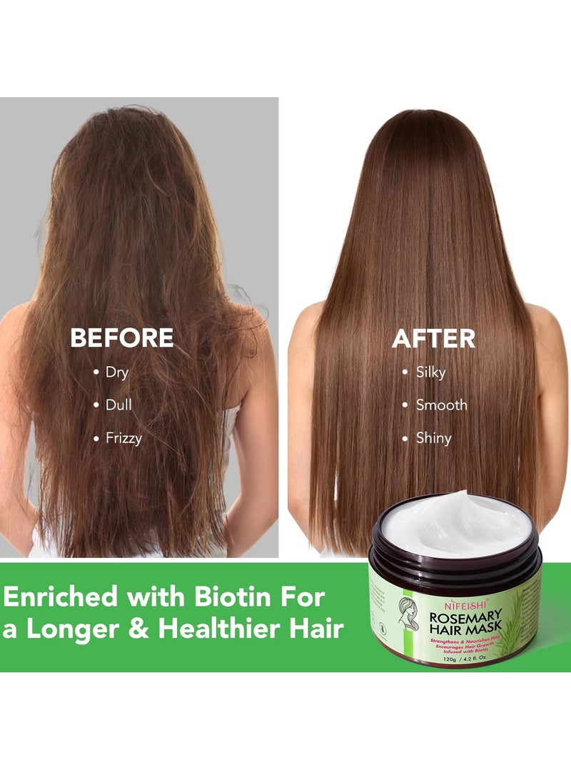 NIFEISHI - Rosemary Hair Mask 120g for Hair Growth for Longer Silky Smooth Shiny Healthier Hair Strengthens Nourishes Hair Encourages Hair Growth with Rosemary and Biotin Rosemary Hair Oil Hair Mask - Image 1