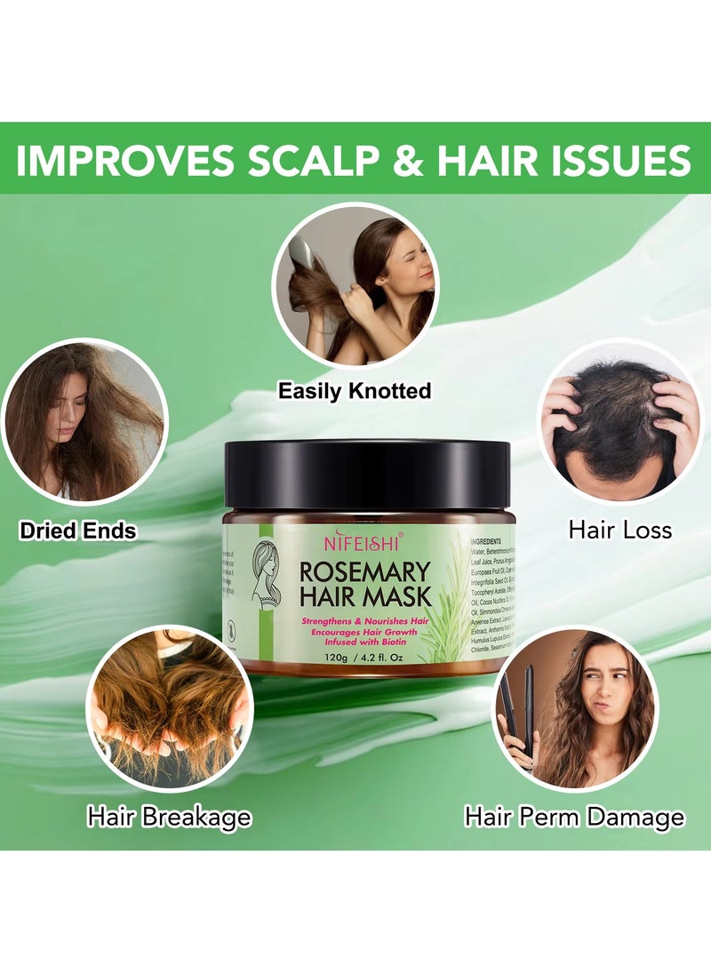 NIFEISHI - Rosemary Hair Mask 120g for Hair Growth for Longer Silky Smooth Shiny Healthier Hair Strengthens Nourishes Hair Encourages Hair Growth with Rosemary and Biotin Rosemary Hair Oil Hair Mask - Image 1