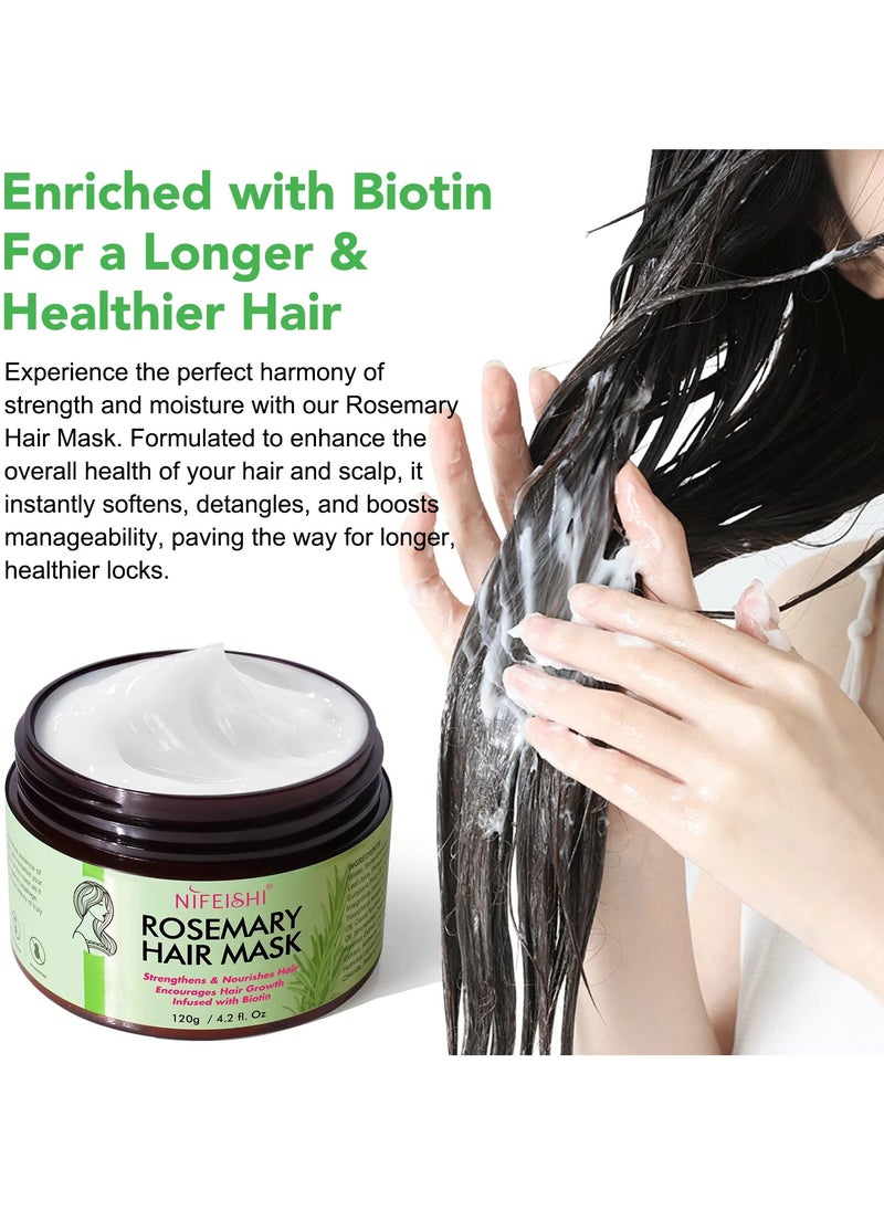 NIFEISHI - Rosemary Hair Mask 120g for Hair Growth for Longer Silky Smooth Shiny Healthier Hair Strengthens Nourishes Hair Encourages Hair Growth with Rosemary and Biotin Rosemary Hair Oil Hair Mask - Image 1