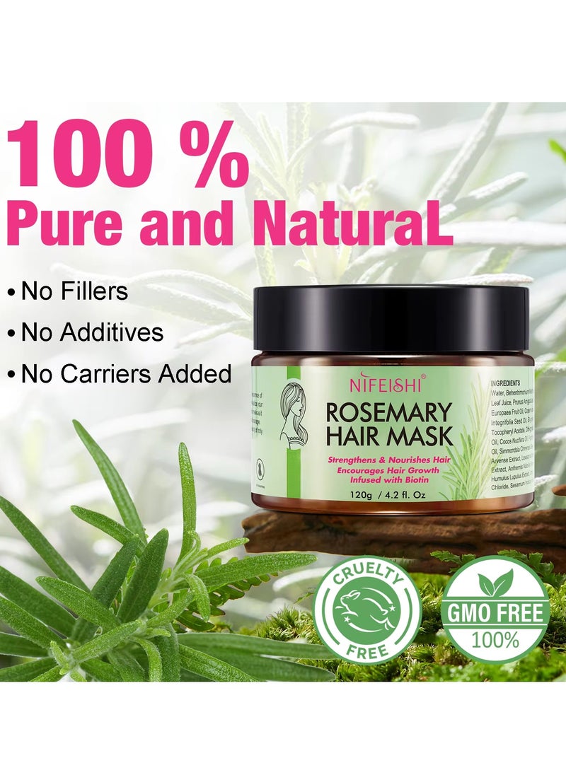 NIFEISHI - Rosemary Hair Mask 120g for Hair Growth for Longer Silky Smooth Shiny Healthier Hair Strengthens Nourishes Hair Encourages Hair Growth with Rosemary and Biotin Rosemary Hair Oil Hair Mask - Image 1