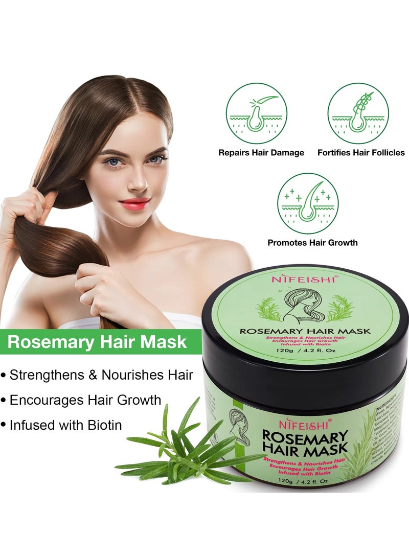 NIFEISHI - Rosemary Hair Mask 120g for Hair Growth for Longer Silky Smooth Shiny Healthier Hair Strengthens Nourishes Hair Encourages Hair Growth with Rosemary and Biotin Rosemary Hair Oil Hair Mask - Image 1