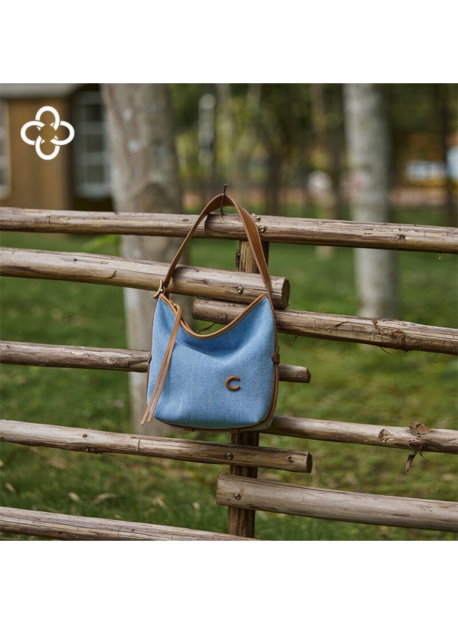 Cassile Bucket Bag For Women, Denim Fabric, Commuter Style, Large Capacity, Light Luxury Crossbody Bag, Birthday Gift - Image 1