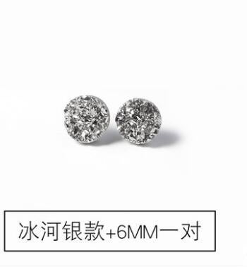Mens Simple Black Stud Earring Single ES-22-7 Glacier Silver 6mm (Pair) 