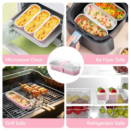 Ruckae 100 Pack Mini Loaf Cake Pan with Lids and Spoons Disposable Aluminum Tin Foil Pans Rectangle Mini Loaf Pans with Lids for Baking,Party,Picnics,Holidays (Pink) - Image 5