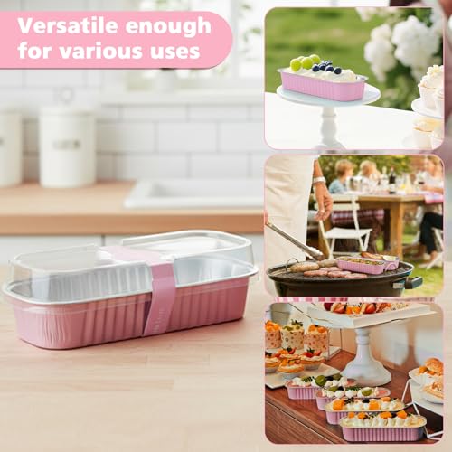 Ruckae 100 Pack Mini Loaf Cake Pan with Lids and Spoons Disposable Aluminum Tin Foil Pans Rectangle Mini Loaf Pans with Lids for Baking,Party,Picnics,Holidays (Pink) - Image 4