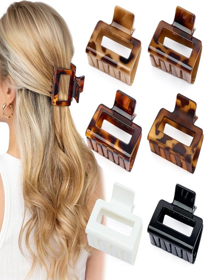 Auseibeely 6 PCS Rectangle Medium Hair Clips, Small Claw Clip for Women & Girls, Tortoise Shell Hair Claw Clips, Non-Slip Leopard Print Jaw Clips- Ideal for Thin, Medium & Fine Hair - Image 1
