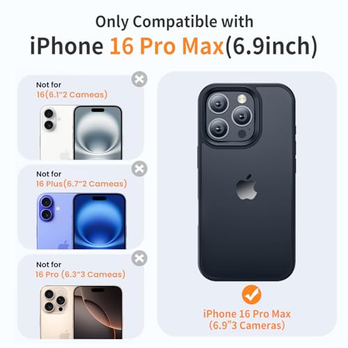 Yriklso for iPhone 16 Pro Max Phone Case Shockproof for iPhone 16 Pro Max Case Military Grade Drop Protection Protective Hard Back Slim Translucent Cover Black - Image 3