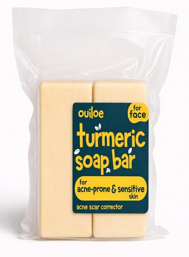 Ouiloe Turmeric Soap Bar for Acne Prone Skin - Acne Soap Bar for Face - Safe for Sensitive and Oily Skin - Non Comedogenic, Unscented, Natural, Pack of 2