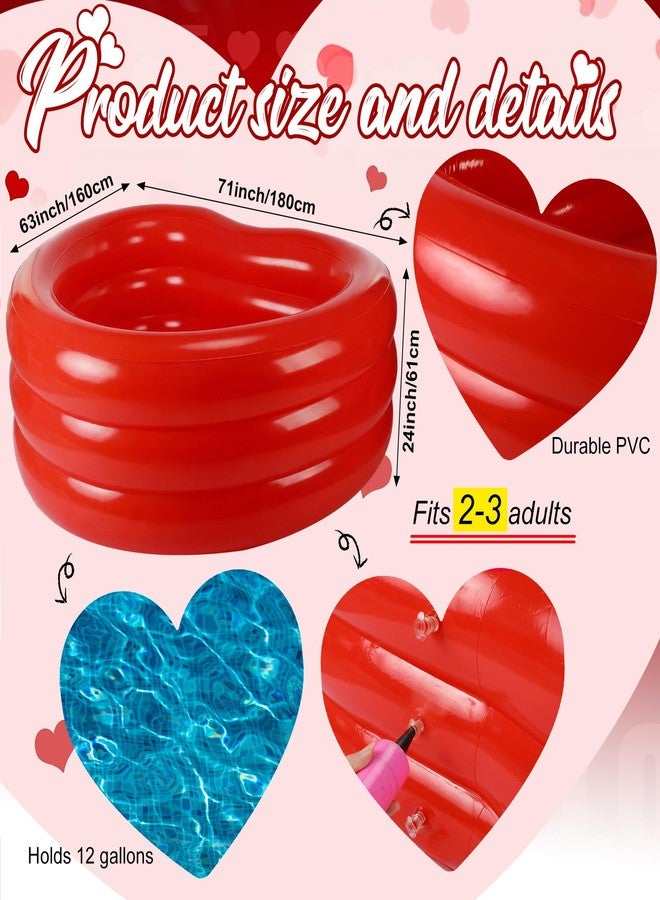 Silipull Giant Red Heart Shaped Inflatable Swimming Pool 71" x 63" x 24" Large Heart Blow up Pool Fits 2-3 Adults for Summer Beach Party Valentines Wedding Bachelorette Bride - Image 2