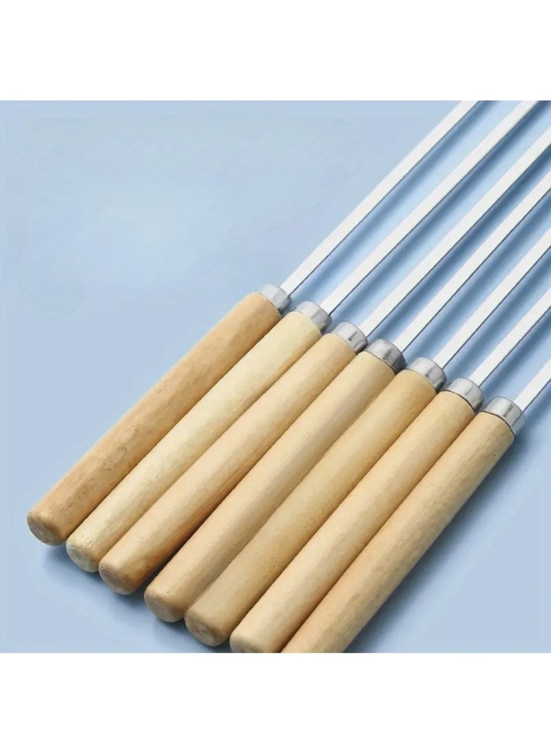 50 أسياخ شواء مقاومة للحروق بمقبض خشبي قابلة لإعادة الاستخدام 304 أسياخ باربكيو معدنية واسعة من الفولاذ المقاوم للصدأ - Image 3