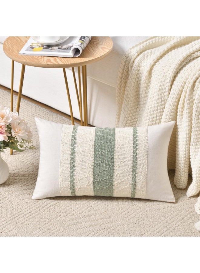 Decorative Lumbar Pillow Covers, Sage Green Boho Striped, Set of 2, 30x50cm - Image 2