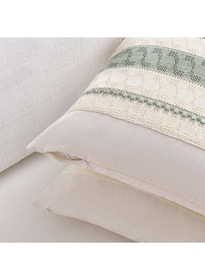 Decorative Lumbar Pillow Covers, Sage Green Boho Striped, Set of 2, 30x50cm - Image 3