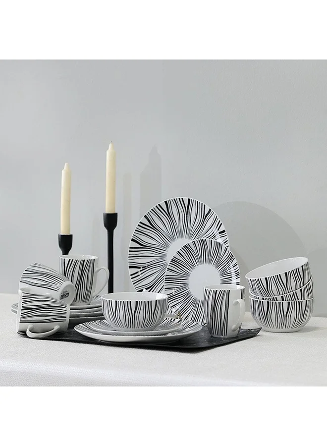 Danube Home Apollo 16 Piece Dinner Set Serve 4 Porcelain Colorful Dinnerware Set Stylish Table Setting For Home Kitchen & Dining Room L33xW21.5xH28.5cm Black