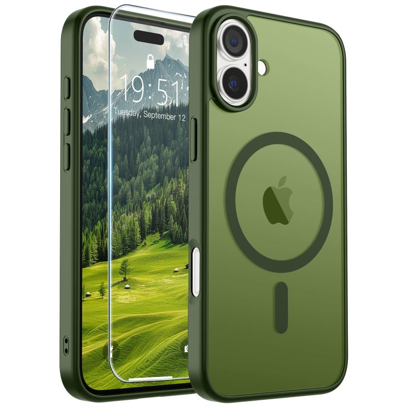 SUPFINE Magnetic for iPhone 16 Plus Case (Compatible with MagSafe) (Military Grade Drop Protection) Slim Translucent Matte Shockproof with Anti-Fingerprint Phone Case,Cangling Green - Image 1