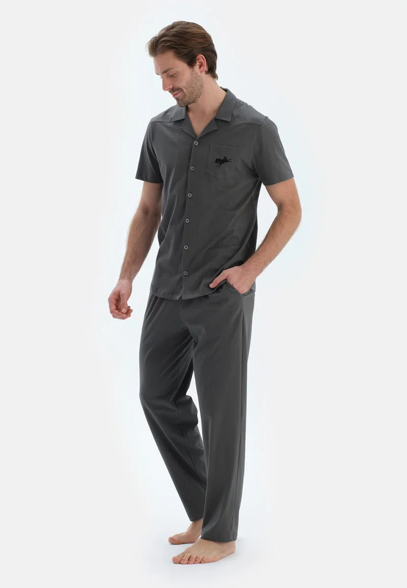 dagi  Animal Print Regular/Classic Fit Shirt & Trousers Pajama Sets Spread Collar Cotton Blend Sleepwear for Men | Best Price UAE