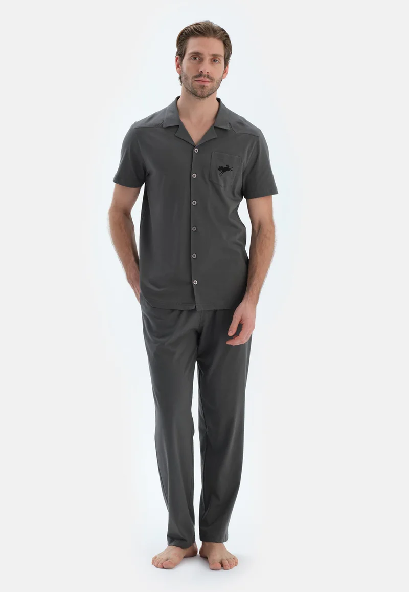 dagi  Animal Print Regular/Classic Fit Shirt & Trousers Pajama Sets Spread Collar Cotton Blend Sleepwear for Men | Best Price UAE