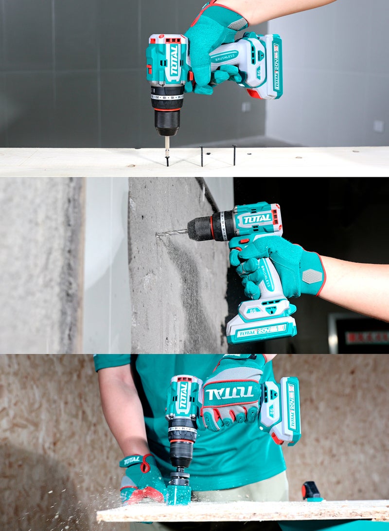 TOTAL 20V Brushless Cordless Impact Drill (86Nm Torque) - Heavy Duty 13mm Metal Chuck, 22+1+1 Torque Settings, 2x 2.0Ah Batteries & 47-Piece Accessory Kit - TIDLI208687 - Image 3