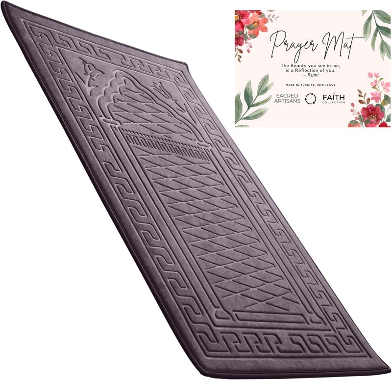 Sacred Artisans Prayer Mat with Thick, Padded, Plush Foam | Soft Velvet Muslim Prayer Rug for Salah & Islamic Gift for Ramadan, Eid, Hajj or Travel (Sage Grey) - Image 1