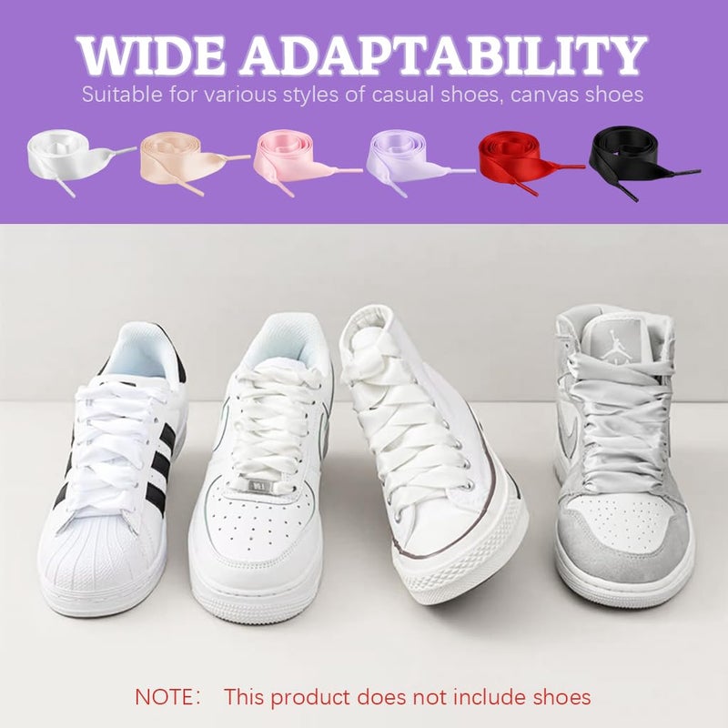May Create ® 6 Pairs Silk Ribbon Shoelaces, Flat Satin Ribbon Shoelaces Colorful Silk Shoe Strings Wide Shoe Lace for Women Men Sneaker Shoes Decoration, 19.69inches - Image 4