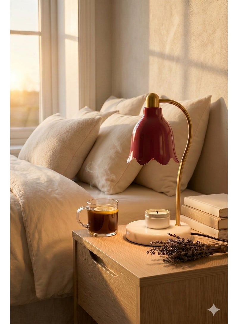 Korean Romantic Lily of the Valley Candle Melting Lamp, Dimmable Wax Warmer Table Lamp, Ins Style Bedroom Night Light Candle Heater for Home Office Decor, Adjustable Brightness Melted Wax Lamp for Relaxation & Gift - Image 2