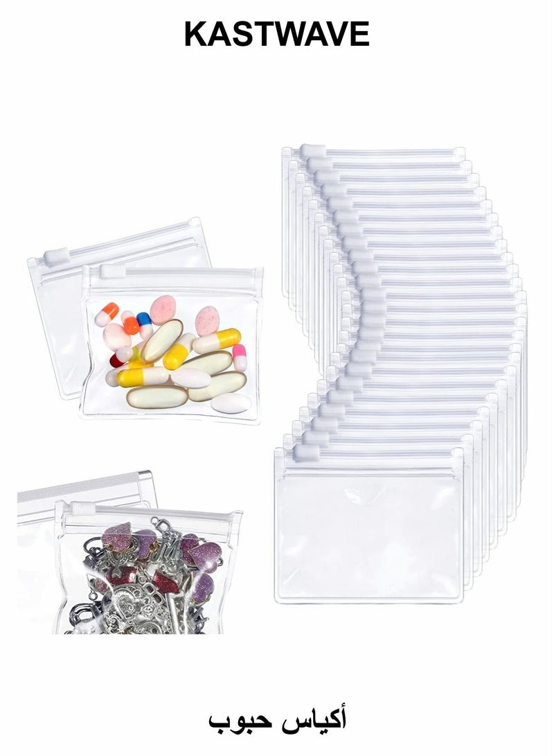 KASTWAVE Small Storage Bags with Zippered, 24 Pcs Reusable Pill Baggies, Clear Plastic Pill Bags - Image 1
