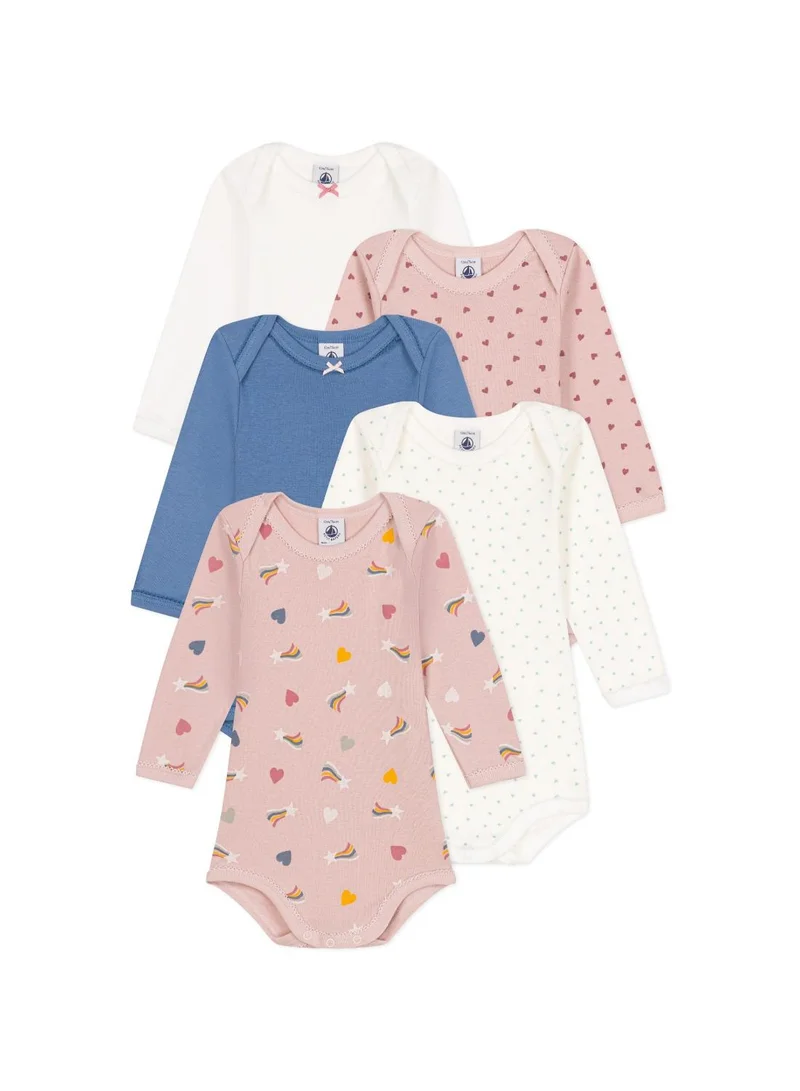 Petit Bateau Babies' long-sleeved star and flower patterned bodysuits - 5-pack