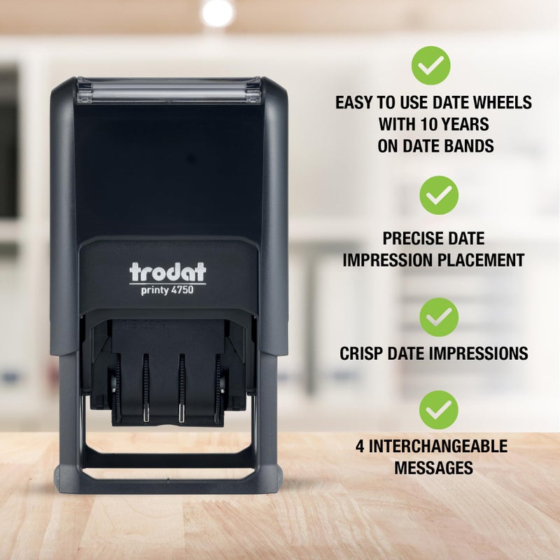 Trodat Printy 4750 Self Inking Date Stamp with Phrases Received, Paid, Entered, FAXED - Blue and Red Ink, 1" x 1-5/8" - Image 3