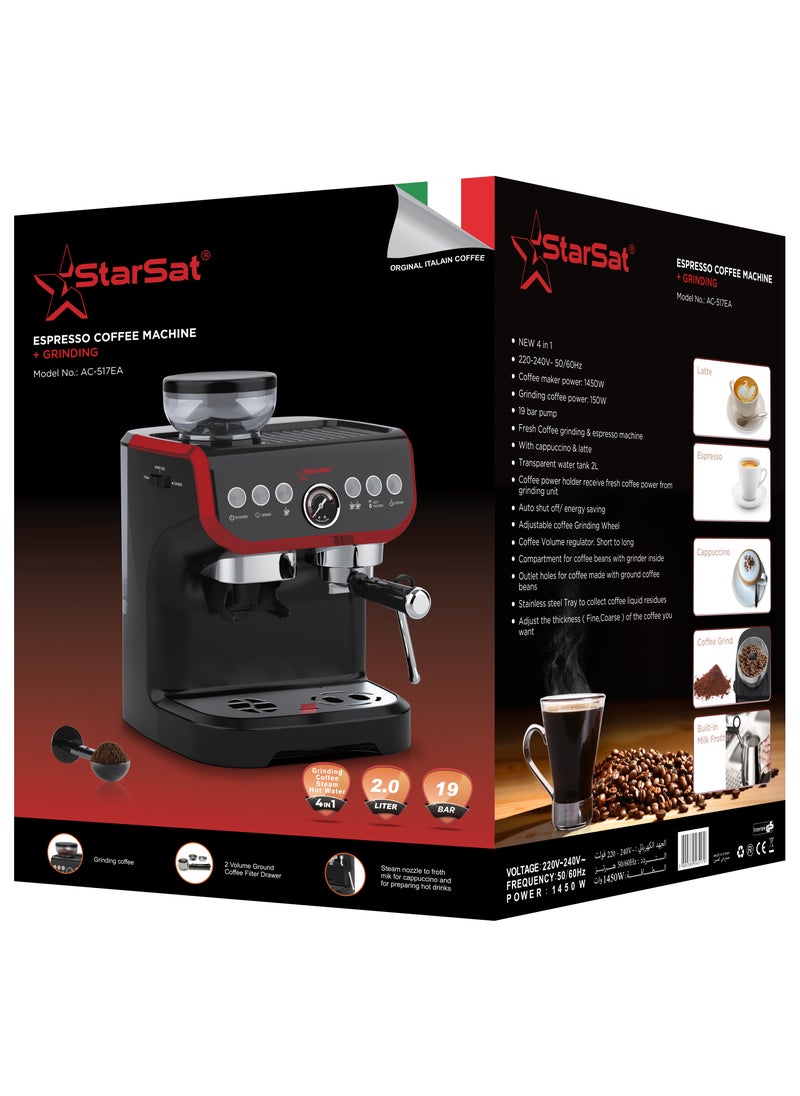 StarSat - PrecisionGrind Espresso Master AC-517EA: 4-In-1 Coffee Solution With Grinding, Brewing, Cappuccino, And Latte Preparation For Ultimate Convenience And Aroma - Image 1