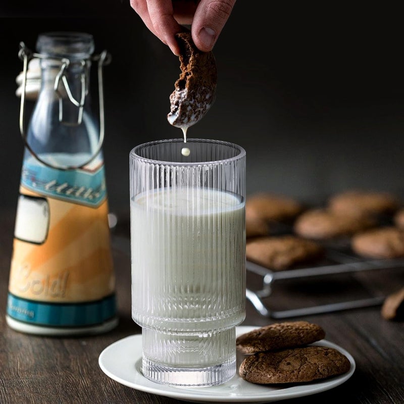 ASHASHA ASHASHA Ribbed Glass Coffee Sipper with Wooden Lid and Straw Pack of 2Multipurpose Drinking Tumbler for Juice Soda Smoothies Cocktail Home Travel Mugs 2  - Image 3