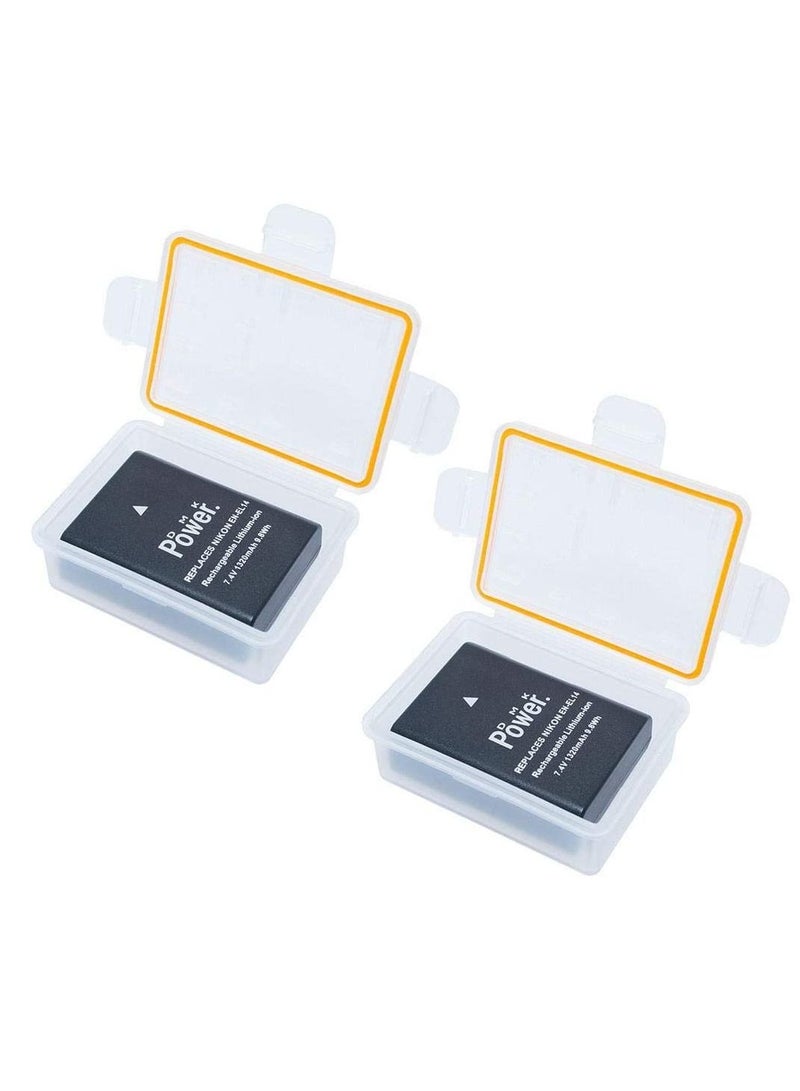 DMK Power ENEL-14 2 pack Battery and 2pc Battery case Compatible with NIKON D3100 D3200 D5100 D5200 D5300 COOLPIX P7800 P7700 Camera etc EN-EL14 - Image 1