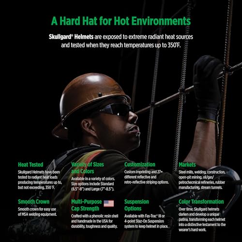 MSA 475395 Skullgard Cap Style Safety Hard Hat with Fas-Trac III Ratchet Suspension | Non-slotted Cap, Made of Phenolic Resin, Radiant Heat Loads up to 350F - Standard Size in Natural Tan - Image 2