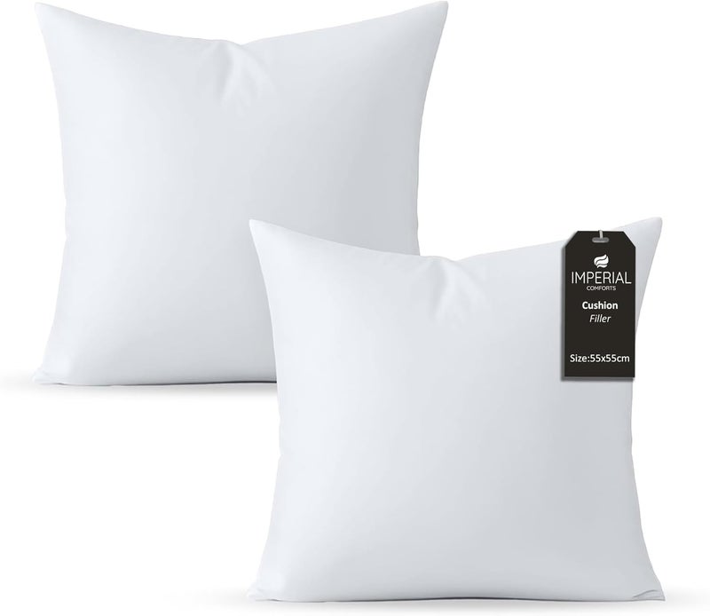 Imperial Comforts Premium Cushion Inner Pads Bed Pillow Inserts (2-Pack, White) - 22 x 22 Inches Indoor Cushion Inserts - Decorative Throw Pillow Set (2, 55x55 cm) - Image 1