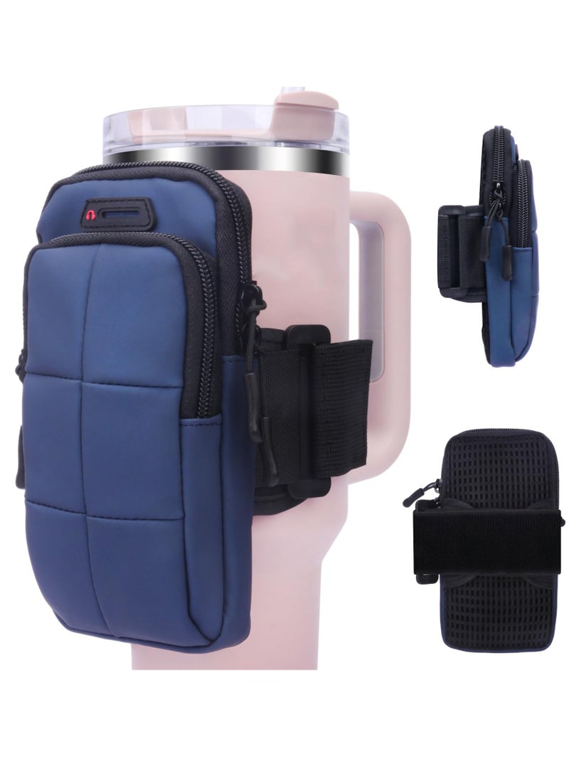 Arm Bands for Workout, Phone Armband Sweatproof Workout Phone Holder, Water Bottle Pouch for Stanley Cup, Cup Pouch Bag, Use for Running, Walking, Hiking for Women and Men(Blue) - Image 1