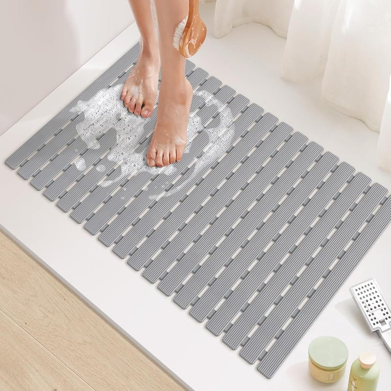 Non-Slip Bathtub Mat with Drain Holes - Bathtub Mat 70cm*40cm - Practical and Easy to Clean - Cuttable and Adjustable - Anti-Bacteria - Non-Slip - 118 for Increased Stability (Gray) - Image 1