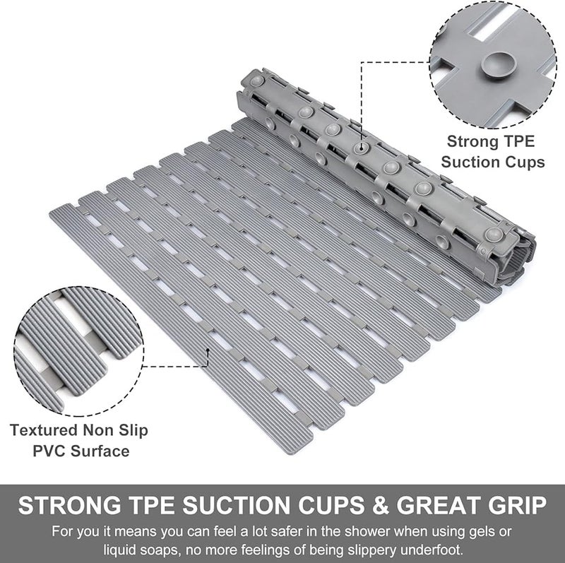 Non-Slip Bathtub Mat with Drain Holes - Bathtub Mat 70cm*40cm - Practical and Easy to Clean - Cuttable and Adjustable - Anti-Bacteria - Non-Slip - 118 for Increased Stability (Gray) - Image 2