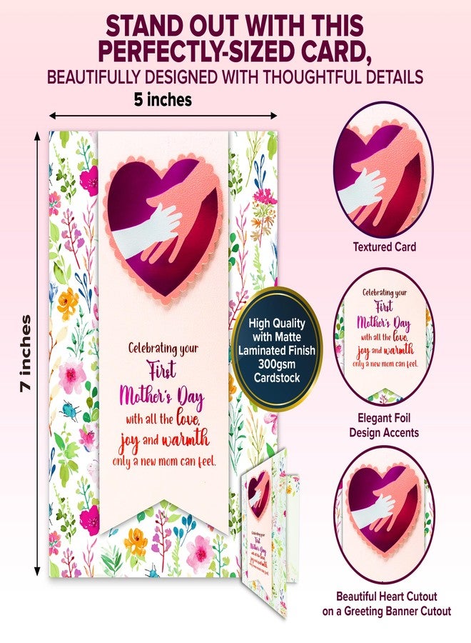Decorably Foiled 5x7in Handmade Individual Happy First Mothers Day Card with Heart Cutout & Floral Design, Textured Happy 1st Mothers Day Card with Envelope, Stickers, & Printed Message Inside - Image 4
