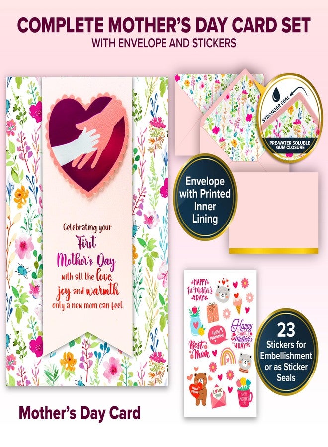 Decorably Foiled 5x7in Handmade Individual Happy First Mothers Day Card with Heart Cutout & Floral Design, Textured Happy 1st Mothers Day Card with Envelope, Stickers, & Printed Message Inside - Image 5