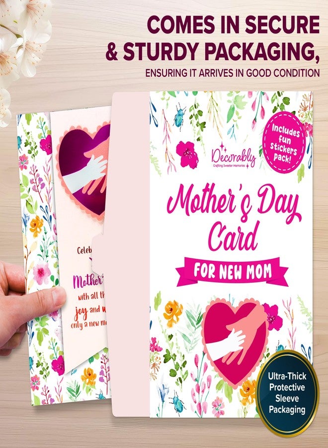 Decorably Foiled 5x7in Handmade Individual Happy First Mothers Day Card with Heart Cutout & Floral Design, Textured Happy 1st Mothers Day Card with Envelope, Stickers, & Printed Message Inside - Image 3