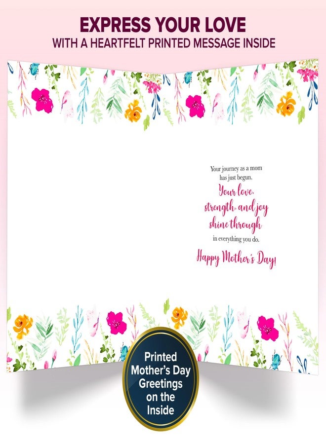 Decorably Foiled 5x7in Handmade Individual Happy First Mothers Day Card with Heart Cutout & Floral Design, Textured Happy 1st Mothers Day Card with Envelope, Stickers, & Printed Message Inside - Image 2